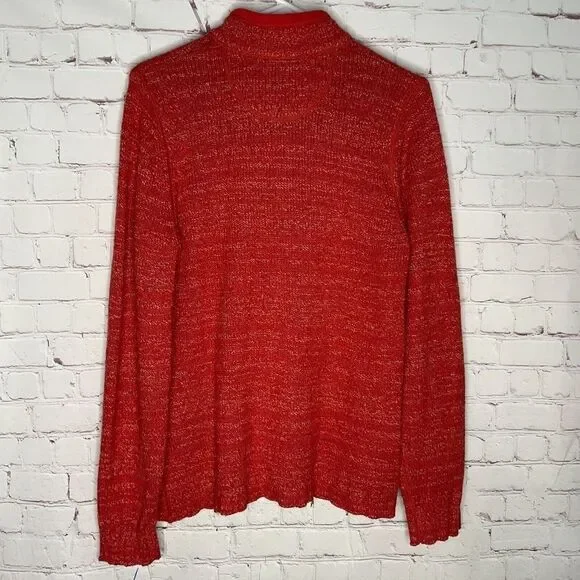 Woolrich Women’s Red/Yellow Wool Blend 1/4 Zip Long Sleeve Sweater Size L - Picture 6 of 8